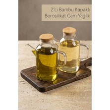 Uravas Store 2'li Bambu Kapaklı Borosilikat Cam 600 ml Yağlık Seti