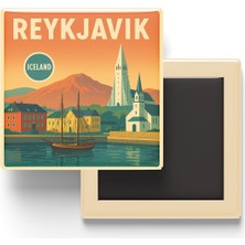 Uravas Store Reykjavik Izlanda - Eski Liman - Baskılı Buzdolap Magneti Kare 9x9 cm