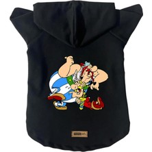 Uravas Store Kapişonlu Polar Sweatshirt Köpek ve Kedi Kıyafeti & Elbisesi Siyah Astrix Obelix M