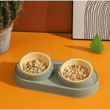 Uravas Store Duffa Çift Hazneli Plastik Mama ve Su Kabı, Dayanıklı ve Hijyenik Kedi Köpek Mama Kabı Kolay Temizlenebilir Yıkanır (Yeşil) (33X17X5 Cm)