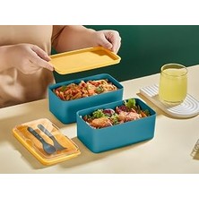 Uravas Store Rotanev Mega Boy 2 Katlı Yemek Saklama Kabı 2 Litre - Kendinden Çatal Kaşık Servisli Lunch Box Set (Yeşil)