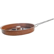 Uravas Store Oms Granit Hamsi Tava Metal Kapak Çelik Sap 32X4CM Kahve