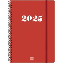 Uravas Store Finocam - Takvim My 2025, Spiral Ciltleme, Haftalık Görünüm, Yatay Görünüm, Ocak 2025 - Aralık 2025, 12 Ay, Kırmızı, Katalanca