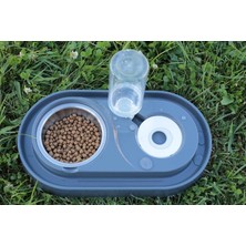 Uravas Store Miapet Hazneli Kedi-Köpek Mama ve Su Kabı Seti 1000ML Gri