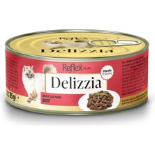 Uravas Store Reflex Plus Delizzia Sos Içinde Parça Etli Dana Etli Yetişkin Kedi Maması 85 Gram
