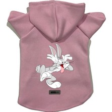 Uravas Store Kapişonlu Polar Sweatshirt Köpek ve Kedi Kıyafeti & Elbisesi Pembe Bugs Bunny Xs