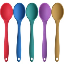Uravas Store Silikon Büyük Boy Kaşık Seti, Yanmaz Yapışmaz, Çok Renkli - Sarı, Yeşil, Kırmızı, Mavi, Mor - 27 Cm, 5 Adet Set, Bpa Free