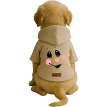 Uravas Store Baskılı Içi Polarlı Köpek ve Kedi Kıyafeti & Elbisesi - Bej Renk Kapüşonlu Hoodie B1A80 5xl