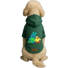 Uravas Store Baskılı Içi Polarlı Köpek ve Kedi Kıyafeti & Elbisesi - Yeşil Renk Kapüşonlu Hoodie B1CDB, L