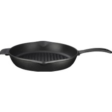 Uravas Store Lava Döküm Yuvarlak Izgara Tava, Metal Kulplu, 28 Cm, Siyah