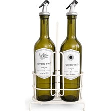 Uravas Store Orret Home 750 ml 2’li Yağdanlık Seti ve Beyaz Metal Stand, Zeytinyağı Ayçiçek Yağı Şişesi, Sızdırmaz Kapaklı Cam Yağlık Sirkelik, Dökme Başlıklı Mutfak Yağlık Sosluk Takımı