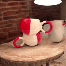 Uravas Store Seradag Kırmızı Beyaz Model Çay Kahve Hediyelik 2 Li El Yapımı Seramik Kupa Bardak