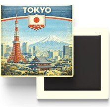 Uravas Store Retro Japonya Tokyo Şehri Temalı Vintage Buzdolap Magneti – 9x9 cm