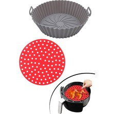 Uravas Store Buffer Kırmızı Silikon Fırın ve Airfryer Yuvarlak Model Pişirme Matı 20 cm ve Silikon Airfyer Matı