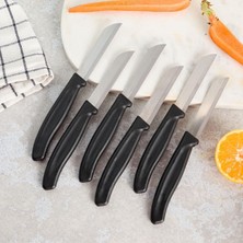 Uravas Store Aryıldız Mira Dişli Meyve Bıçak Seti, Siyah, 6 Parça, Paslanmaz Çelik, Ergonomik Kopolimer Plastik Sap, 9 cm