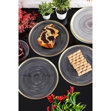 Uravas Store Marsilya Cam Pasta-Kek-Tatlı Tabağı 6'lı Şeffaf/kenarı Altın Yaldızlı-21 cm