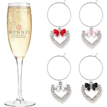Uravas Store P706 Çeşitli Küçük Aşk Kalp Papyon Şarap Charms Cam Işaretleyiciler Kadife Çanta ile Parti Süslemeleri Için Etiketler - 4'lü Set, 1.8 cm (L) x 0.25 cm (D) x 1.9 cm (H), Bakır Çinko Alaşımı