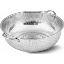 Uravas Store Premium 22 cm Paslanmaz Çelik Mutfak Süzgeci, Çift Kulplu Metal Pirinç ve Bakliyat Yıkama Kabı, Isıya Dayanıklı Delikli Sebze Meyve Süzme Kasesi (Gümüş)