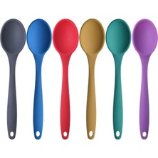 Uravas Store Silikon Büyük Boy Kaşık Seti, Yanmaz Yapışmaz, Çok Renkli - Mavi, Sarı, Yeşil, Kırmızı, Antrasit, Mor - 27 Cm, 6 Adet Set, Bpa Free