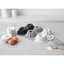Uravas Store 6 Bölmeli Silikon Muffin ve Mini Kek Kalıbı - 3 Farklı Estetik Geometrik Desen, Yapışmaz ve Esnek Pişirme Seti, Modern Degrade Tasarım (Gri-Beyaz-Antrasit)