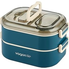 Uravas Store Vagonlife 1000 ml Iki Kat Üç Bölme Paslanmaz Çelik Bento Lunch Box Yeni Nesil Sefer Tası-Sos Kaseli MODEL-FFLBOX7081