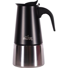 Uravas Store Any Morning FE001-6 Espresso Kahve Makinesi Paslanmaz Çelik Indüksiyonlu Moka Pot 300 ml Siyah