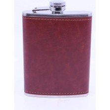 Uravas Store Kahverengi Deri Kaplama Cep Matarası/flask 8 Oz