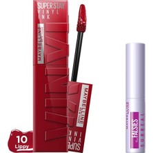 Uravas Store Maybelline New York Super Stay Vinyl Ink Uzun Süre Kalıcı Likit Parlak Ruj 10 Lippy & Mini Tattoo Liner Gel Pencil Makyaj Seti