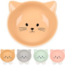 Uravas Store Flamingo Fl Puzı Kedi Kulaklı Desenli Seramik Mama ve Su Kabı, 125ML, Bej