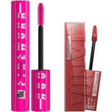 Uravas Store Maybelline New York Lash Sensational Firework Maskara & Super Stay Vinyl Ink Uzun Süre Kalıcı Likit Parlak Ruj 35 Cheeky Makyaj Seti