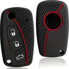 Uravas Store Autohan Keys Fiorino, Linea, Ducato, Peugeot Boxer, Citroën Jumper Için Siyah Silikon Petek Desenli Anahtar Kılıfı, Kırmızı Şeritli