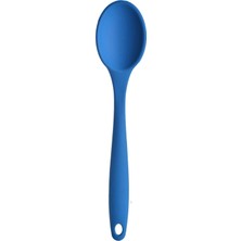 Uravas Store Silikon Servis ve Yemek Hazırlama Kaşığı, Yumuşak Uç, Komple Silikon, 27 Cm, Mavi Kaşık, Yanmaz Yapışmaz, Tencere Çizmez, 1 Adet