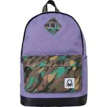 Uravas Store United Colors Of Benetton Okul Sırt Çantası, 40 x 29 x 11 Cm, Mor Kamuflaj, Unisex