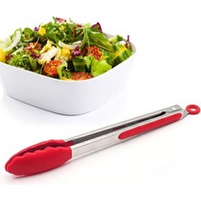 Uravas Store Çelik Silikon Maşa 33 cm Kırmızı Mutfak Biftek Barbekü Salata Ekmek Maşası MT145
