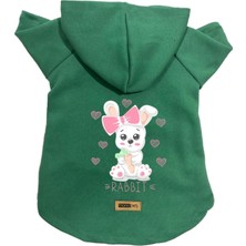 Uravas Store Kapişonlu Polar Sweatshirt Köpek ve Kedi Kıyafeti & Elbisesi Yeşil Rabbit M