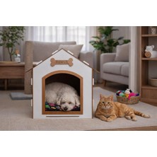 Uravas Store Gobypet Ahşap Dekoratif Kedi ve Köpek Evi ve Minderi, Köpek Kulübesi, Mdf Materyal (Beyaz Kahverengi, Standart)