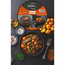 Uravas Store Cook-Lab 42 cm Siyah Parlak Emaye Yuvarlak Fırın Tepsisi ve Közmatik Pratik Emaye Közleme Tavası Seti Siyah 30 cm