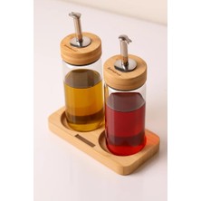Uravas Store Bambu Kapaklı Cam Yağlık & Sirkelik Seti – 2'li Standlı 200ML