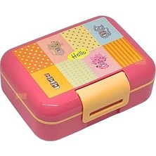 Uravas Store Vagonlife Bento 1600ML Lunchbox Sevimli Kedi Desenli Tek Katlı 2 Bölmeli Pp Plastik Sefer Tası Yemek Kutusu