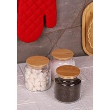 Uravas Store Zone - 3'lü Cam Saklama Kabı 600ML Vakumlu Bambu Kapaklı