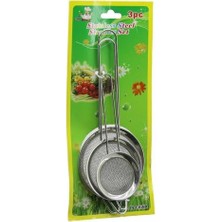 Uravas Store Tel Süzgeç Seti, 3 Parça, Metal Çerçeve, Metal Sap, Mini Boyutlar 5-7-8 Cm, Sap Uzunluğu 8.5-10.5-10.5 cm