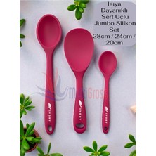 Uravas Store Sert Uçlu Isıya Dayanıklı Silikon Kaşık Seti, 28 Cm, 24 Cm, 20 Cm, Fuşya