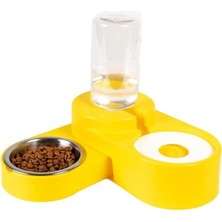 Uravas Store Miapet Köşeli Ayarlanabilir Hazneli Çelik Taslı Kedi-Köpek Mama ve Su Kabı Seti 1000ML Sarı