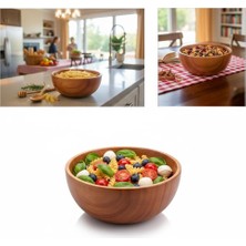 Uravas Store Deconox Akasya Ağacı Yuvarlak Ahşap Kase | Doğal Salata, Çorba ve Kahvaltılık Servis Kasesi | Orta Boy (14X6 Cm)