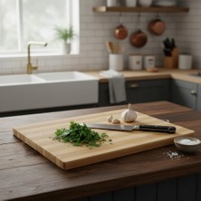 Uravas Store Deconox Yuvarlak Bambu Kesme ve Sunum Tahtası (Büyük Boy) | Antibakteriyel, Metal Kulplu Ahşap Pizza/şarküteri Tahtası 24 * 34CM