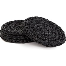 Uravas Store Ocean Home Textile 4'lü Siyah Renk Rafya Bardak Altlığı Ø 11 cm