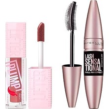 Uravas Store Maybelline New York Lifter Plump Dudak Parlatıcısı- 005 Peach Fever & Lash Sensational Yelpaze Etkili Intense Black Maskara Makyaj Seti