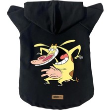 Uravas Store Kapişonlu Polar Sweatshirt Köpek ve Kedi Kıyafeti & Elbisesi Siyah Inek Xl