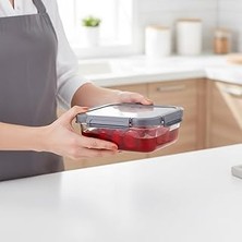Uravas Store Deconox 1 Adet 370 ml Borosilikat Cam Saklama Kabı - 4 Klipsli Kilitli Bambu Kapaklı Sızdırmaz Vakumlu Dikdörtgen Beslenme ve Erzak Kabı Isıya Dayanıklı Küçük Boy Porsiyonluk Kutu
