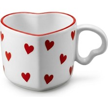 Uravas Store Seramik Kulplu Kupa Bardak, 250 ml Geniş Kapasite, Kırmızı Kalp Desenli Tasarım, Ev Ofis Restoran Için Kullanıma Uygun El Yapımı Seramik Kulplu Çay Kahve Espresso Latte Sunum Bardağı